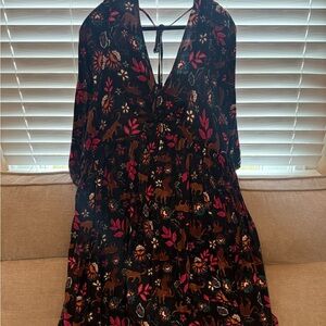 Torrid Black and Pink Floral Long Sleeve Dress